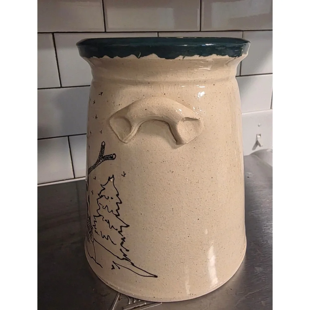 Gloria Craig Christmas 7in Pottery Crock Cream Snowman Psalm 37:4 Folk Art 2001